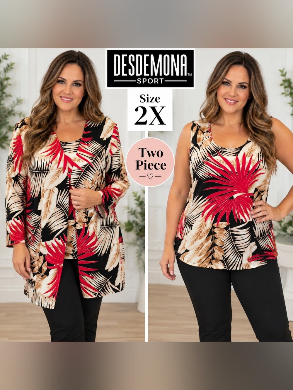 Desdemona Sport 2-Piece Tropical Print Jacket & Top – Size 2X – Like New